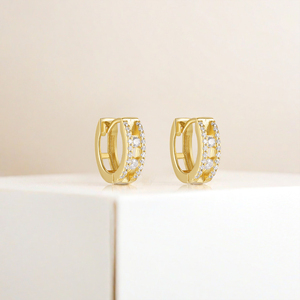 CANNER Boucles d'oreilles créoles épaisses en argent 925 plaqué or 18 carats avec zircon géométrique creux pour femme - Product Image 3