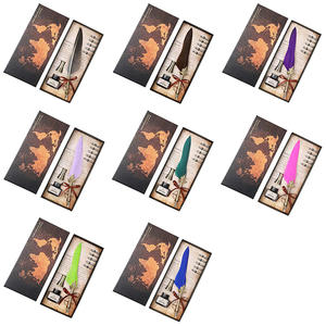 Ensemble de stylos plume à plumeau en plume de <span class=keywords><strong>feuille</strong></span> dorée antique, 5 plumes, calligraphie gothique, plume à tremper, stylo cadeau avec boîte - Product Image 6