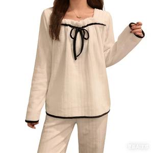 Pyjama-Set mit quadratischem Kragen und langen Ärmeln, elastische Taille, für Damen, Herbst/Frühling/Winter, Fleece-Samt, koreanisch, elegant - Product Image 6