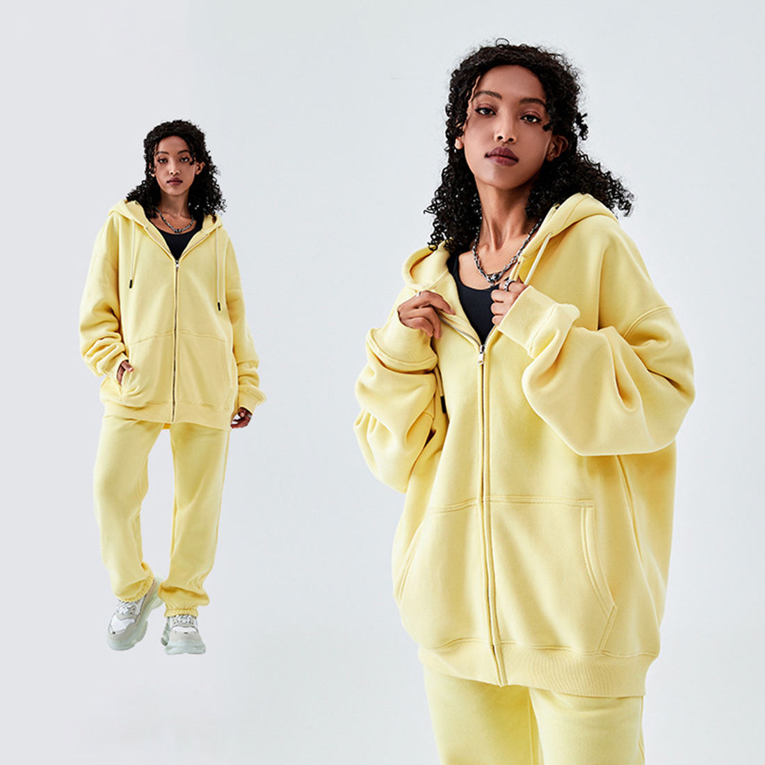 เสื้อมีฮู้ดสีเหลืองอ่อน