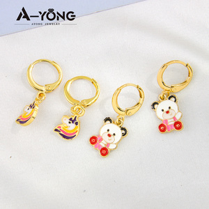 Factory Prices Cute Bear Unicorn Drop Earrings Fashion 18k Gold Plated Hypoallergenic Kids Earrings for <b>Gift</b> - Product Image 4