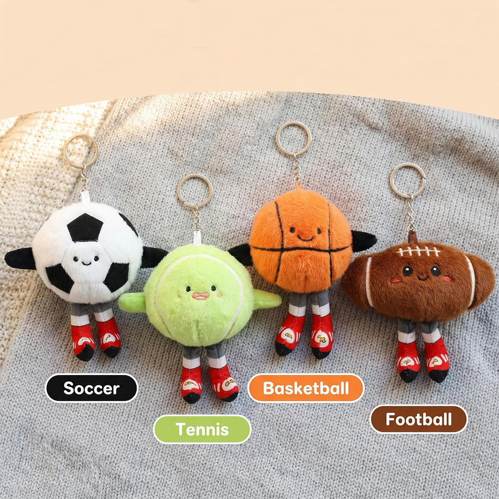8CM Fun Ball Plush Toys Pendant Creative Volleyball Basketball Tennis Plush Doll Keychain for Bag Accessory