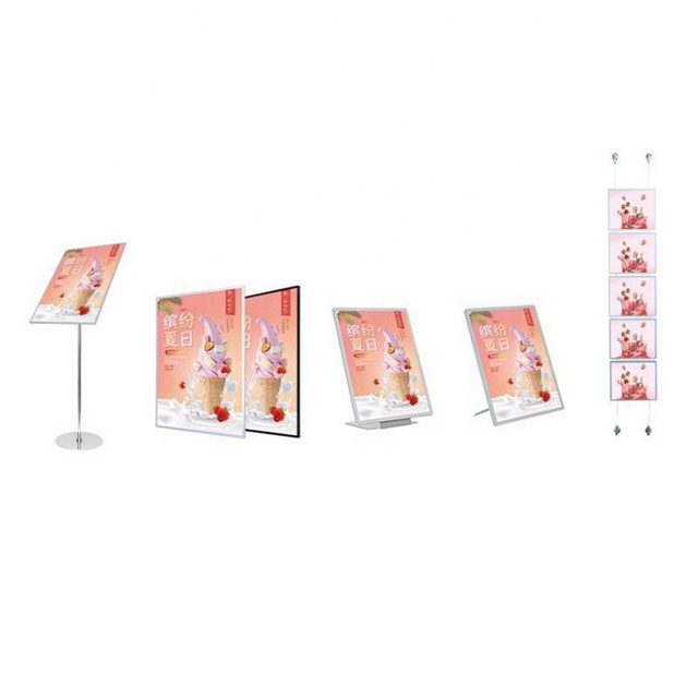 Ultra Slim Rectangle Tempered Glass Aluminum Frame LED Advertising Photo Poster Light Box Restaurant Menu Board A4/A3/A2/A1