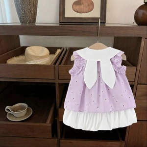 Conjunto de <span class=keywords><strong>Ropa</strong></span> para Bebé Niña con Estampado Floral y Cuello Peter Pan, Sin Mangas, Dos Piezas, Estilo Casual de Verano - Product Image 2