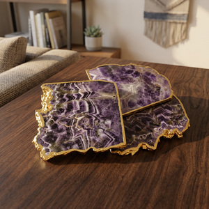 Vente en gros sous-verres tranches forme améthyste naturelle bord doré oeuf oeuf Reiki roches minéraux pierres précieuses agate artisanat pierres naturelles - Product Image 3