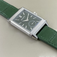 Jam Tangan Pria Mekanis Bentuk Persegi Retro Dial Detik Kecil Tali Kulit Hijau Jam Tangan Manual Bisnis Kasual
