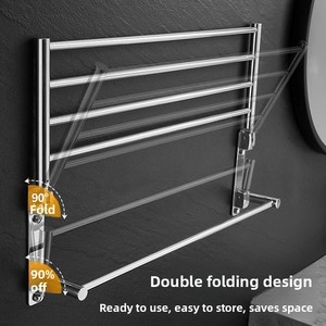 <span class=keywords><strong>Portasciugamani</strong></span> Pieghevole in Acciaio Inox a Doppio Strato con Finitura Cromata, Montaggio a Parete <span class=keywords><strong>per</strong></span> Bagno, Toilette, <span class=keywords><strong>Lavabo</strong></span>, 5 Ripiani - Product Image 3