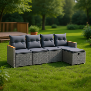 Pe <b>Rattan</b> Garden <b>Sofa</b> Set 4 Seater Outdoor Furniture With Steel Frame Elegant Design For Patio Or Backyard Use - Product Image 2