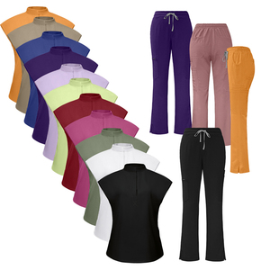 Logo personalizado Color brillante azul real Beige cómodo mujeres enfermería Scrub conjuntos Jogger pantalones Flare pierna pantalones Scrubs uniformes - Product Image 6