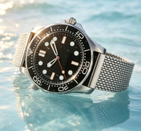 Montre de plongée sportive pour hommes, avec lunette rotative, aiguilles lumineuses, bracelet en maille d'acier inoxydable, montre masculine