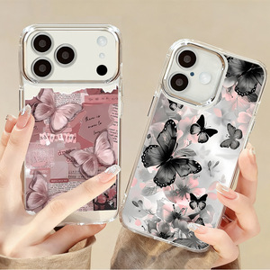 Étui de téléphone portable gris <span class=keywords><strong>noir</strong></span> élégant avec imprimé papillon et électroplaqué, avec découpe pour l'appareil photo, pour <span class=keywords><strong>iPhone</strong></span> 7 8 X Xr Xs 11 <span class=keywords><strong>12</strong></span> 13 14 15 16 17 Pro Max - Product Image 4