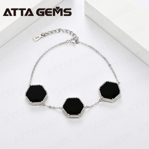 Commercio all'ingrosso Atta <span class=keywords><strong>925</strong></span> Sterling Silver bracciale da <span class=keywords><strong>uomo</strong></span> agata gioielli onice agata bracciale in pietra per le donne - Product Image 2