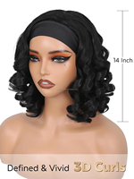 Perruque synthétique 12 pouces à ondulations rebondissantes et bouclées avec bandeau, petites boucles moelleuses, résistante à la chaleur, pour femmes noires africaines, en fibre, pas chère