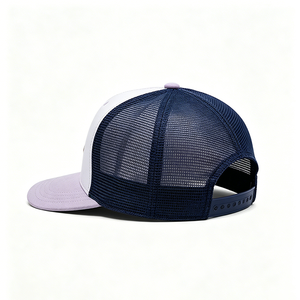 Two Tone White Lavender Navy <b>Mesh</b> Back Trucker Cap Custom Diamond PU Leather Patch 6 Panel Adjustable Trucker Hat - Product Image 4