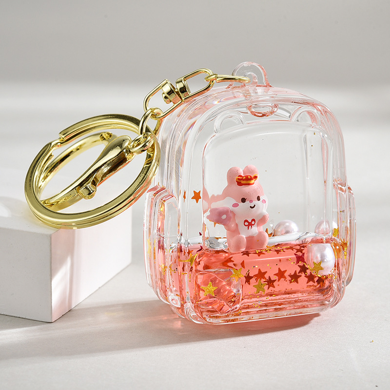 Water Filled Keychain - Cute Rabbit with Glitter Pearl