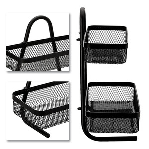 Metal Fruit Basket 2 Tier Black Mesh <b>Standing</b> Food Container For Kitchen Home Use - Product Image 3