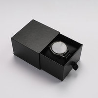 Emballage de montre en carton noir mat en deux pièces d'approvisionnement d'usine avec insert en velours Base de couvercle personnalisée boîte-cadeau d'impression en relief
