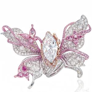 MUSHAN fábrica de joyas de lujo de alto carbono diamante 3D mariposa anillo 925 plata esterlina promesa compromiso anillos de boda joyería - Product Image 2