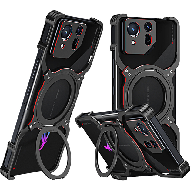 Magnetic Stand Metal Bumper Phone Case for Asus ROG Phone 9 8 Pro / ROG 9 8 Rimless Heat Dissipation Shell Lens Protection Cover