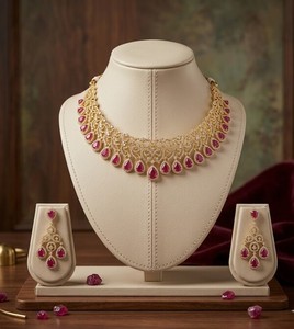 DIVYORO Elegant <b>Ruby</b> Teardrop Gold Plated <b>Necklace</b> Set Classic Ethnic Bridal Jewelry for Women Wedding Ceremony Reception - Product Image 2