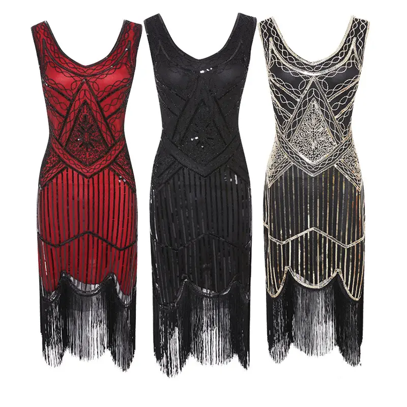 Gaun Wanita Ukuran Besar 4XL 1920S Antik Payet Berjumbai Penuh Inspirasi Flapper Gaun Roaring 20S Great Gatsby Gaun Vestidos