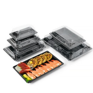 Boîte à sushi en <span class=keywords><strong>plastique</strong></span> transparente de plusieurs tailles, base noire, plateau à sushi <span class=keywords><strong>avec</strong></span> <span class=keywords><strong>couvercle</strong></span> transparent - Product Image 5