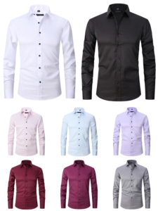 Camisas de Manga Larga <span class=keywords><strong>para</strong></span> Hombre, Camisas de Vestir Ajustadas, Trajes de Negocios de Color Sólido, Ropa Masculina <span class=keywords><strong>para</strong></span> el Trabajo, Camisas de Vestir Multicolores - Product Image 5