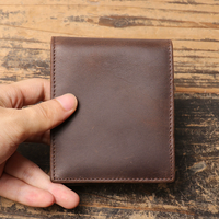 Dompet Pendek Kulit Asli Crazy Horse Vintage Eropa Amerika untuk Pria, Banyak Slot Kartu, Tempat Kartu, Dompet Koin