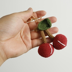 Handmade Knitted Amigurumi Knitting Gift Crochet Fruit Sweet Cherry Keychain <b>Key</b> <b>Rings</b> for Cherry Bag Charm Jewelry <b>Accessories</b> - Product Image 1
