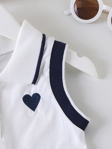 Abbigliamento per Bambini a Prezzo Conveniente, Modello di Tendenza, Set Casual da <span class=keywords><strong>Bambina</strong></span> con T-shirt Polo Senza Maniche e Gonna Plissettata Blu, 2 Pezzi - Product Image 5