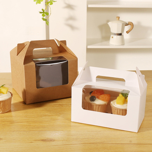 Venta al por mayor de impresión reciclada de diferentes tamaños Cupcake de mano cajas de pasteles con ventana - Product Image 6