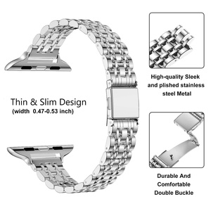 Bracelet de montre iWatch 40mm 44mm 45mm élégant à 7 maillons, boucle déployante, design taille fine, en acier inoxydable, pour femme - Product Image 2