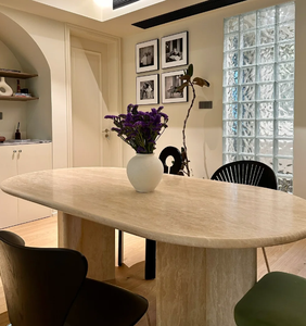 Pierre parfaite travertin blanc naturel <span class=keywords><strong>Table</strong></span> à manger en pierre de luxe moderne marbre durable salle à manger élégante - Product Image 4