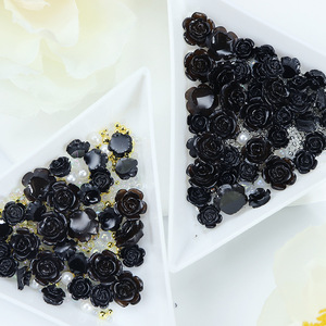 50 unids/bolsa 6/8mm negro blanco resina Rosa <span class=keywords><strong>Flores</strong></span> con oro plata cuentas uñas encantos mariposa <span class=keywords><strong>manicura</strong></span> 3D decoración de uñas - Product Image 3