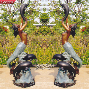 YOUFINE Escultura <span class=keywords><strong>de</strong></span> Sirena <span class=keywords><strong>de</strong></span> Bronce con Tres Delfines, Estatua <span class=keywords><strong>de</strong></span> Ninfas Marinas Fundida a Mano <span class=keywords><strong>de</strong></span> Tamaño Real para Decoración <span class=keywords><strong>de</strong></span> Jardín y Piscina - Product Image 2
