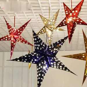 大迈独立日五角星市场悬挂装饰彩色激光60厘米纸星装饰派对用品