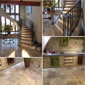 Vente en gros de travertin blanc argenté naturel, travertin antique, carrelage à motif français, pavé - Product Image 6