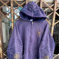 Sweat à capuche vintage délavé à l'acide avec appliqué personnalisé, coupe oversize, streetwear, veste à capuche zippée pour homme, fabricant de vêtements OEM