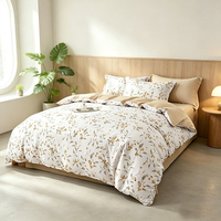 Parure de lit 4 pièces Alenhome 100 % coton à imprimé feuillage, taille double, housse de couette toutes saisons, drap plat et taies d'oreiller pour usage domestique