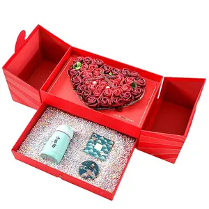 Creatieve Rode Roos Cadeau Bruiloft Dubbele Deur Doos Verpakking Papieren Doos Verpakkingsmateriaal Maatwerk Speciaal Papier Cadeau & Ambacht