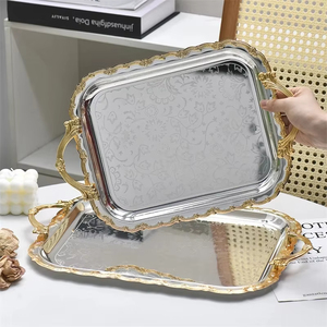 Wholesale Serving Tray Luxury Gold Silver Middle Eastern Style Decorative Fruit Jewelry Dessert Nut <b>Snack</b> <b>Plate</b> Home Room - Product Image 5