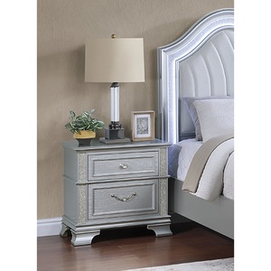 Elegance Gray Finish 2 <b>Drawer</b> Nightstand Decorative Glitter Front Bedside Table Bedroom <b>Storage</b> - Product Image 4