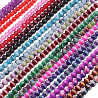 HX 10mm manik-manik kaca warna ungu merah putih dengan pola Strip putih kue pernis lukisan manik-manik untuk DIY pembuatan gelang