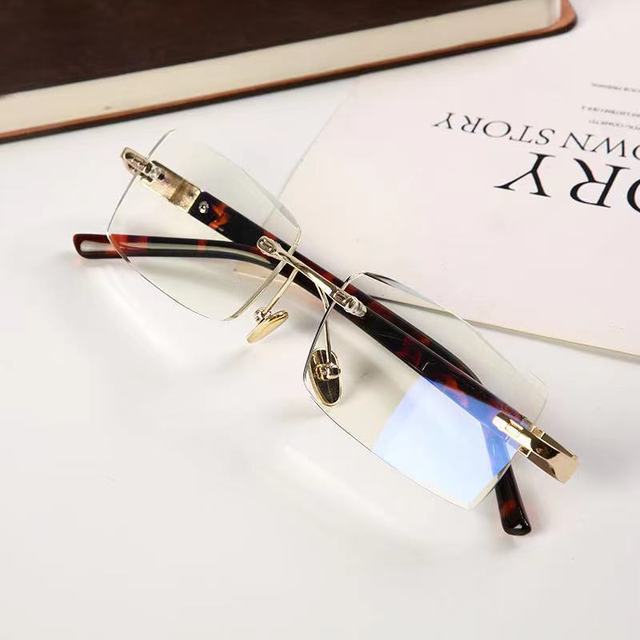 Men's Reading Glasses Blue Light Filter Farsighted +1.50 +3.00 Lunettes De Lecture 2025 Frameless Rectangle
