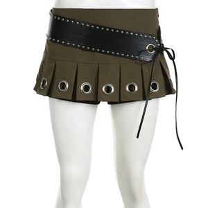 Punk Style <strong>Low</strong> <strong>Rise</strong> Mini <strong>Skirt</strong> With Leather Belt Hot Sexy Super Short Pleated <strong>Skirts</strong> Women - Product Image 4