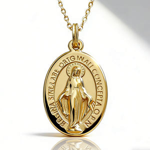 Collana in Metallo con Motivi Cristiani, Placcata in Oro 18k, Argento Sterling 925, Collana con Vergine Maria, Gioiello Decorativo Femminile - Product Image 3