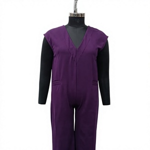 Purple <b>V</b> <b>Neck</b> Sleeveless <b>Bodysuit</b> Jumpsuit Loose Fit Wide Leg Casual Women Apparel - Product Image 1