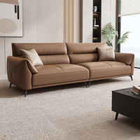 Canapé sectionnel en cuir moderne et minimaliste, luxe léger, modulaire, pour salon de villa, trois places, canapé de détente, pieds en acier inoxydable