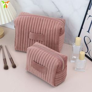 Plush Velvet Cosmetic <b>Bags</b> with Gold Zipper Quilted Makeup <b>Bag</b> Portable Storage Pouch for Women <b>Gifts</b> - Product Image 2