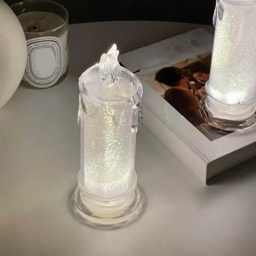 YIZHI Bougie Lampe en cristal Led à piles Bougies de pilier scintillantes sans flamme avec flamme réaliste Lumières de coquille transparentes